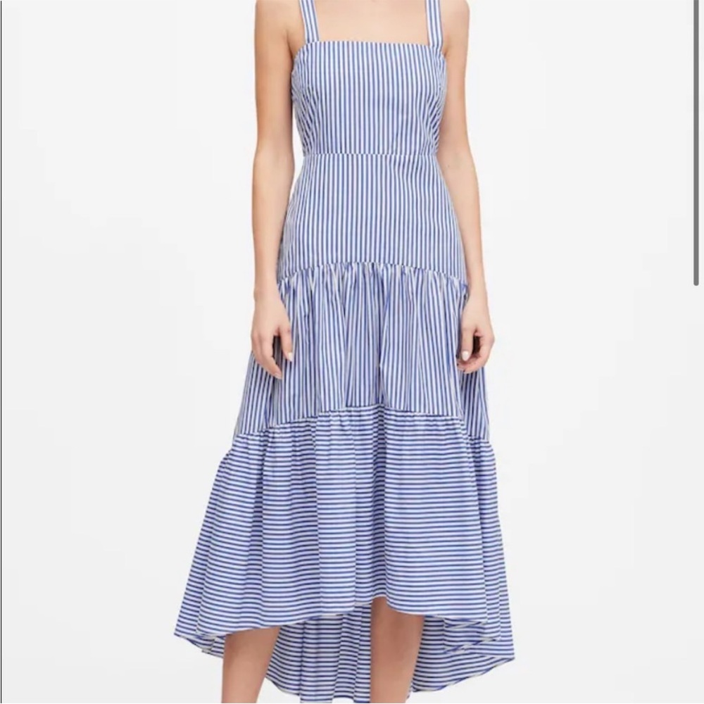 NEW Banana Republic Blue/White Striped Cotton MIDI Dress 0 NWOT